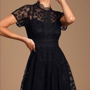 Lulu’s Clique Floral Lace Mock Neck Skater Dress